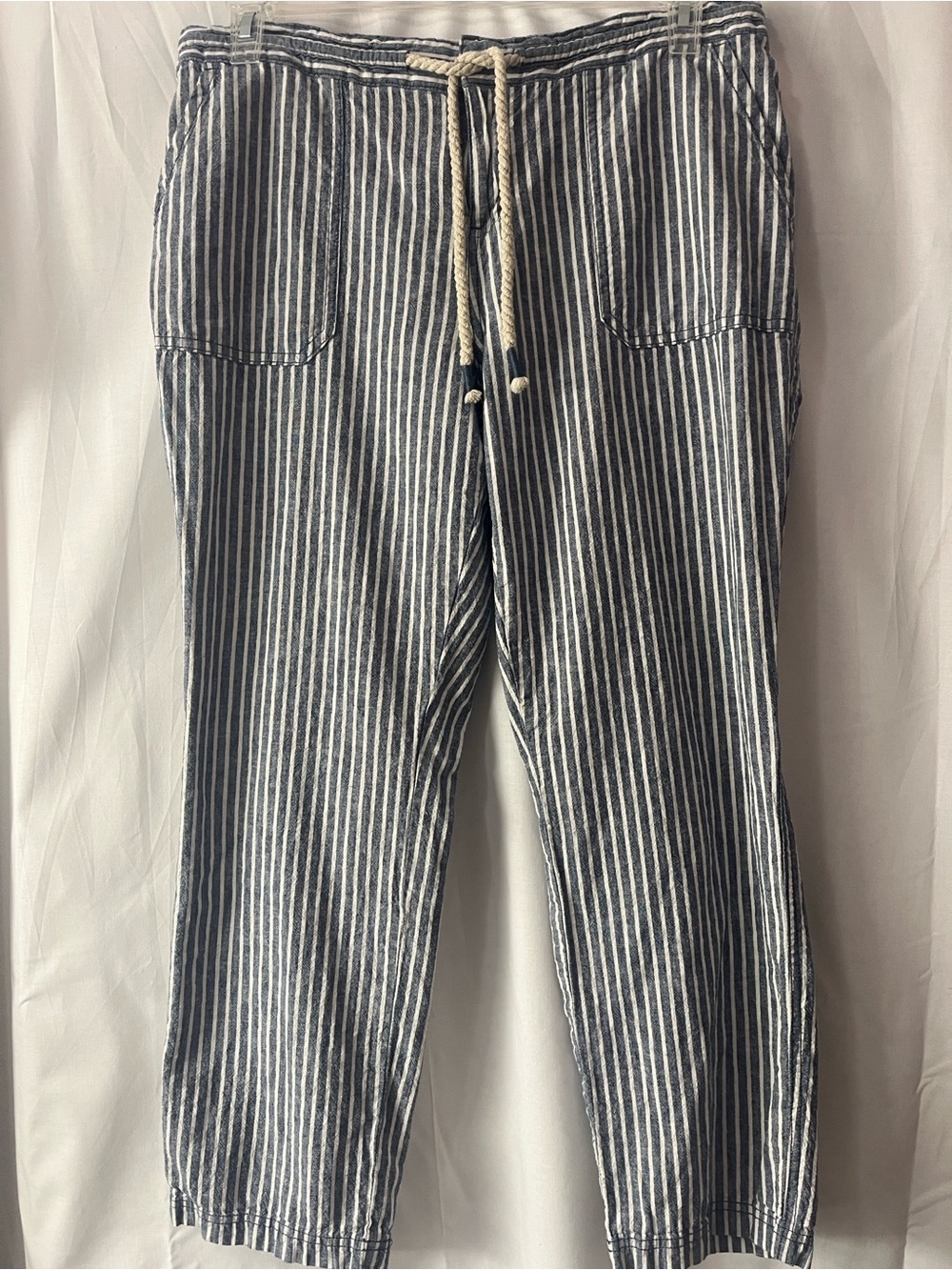 Women’s Natural Reflections Blue & White Striped Drawstring Pants Large